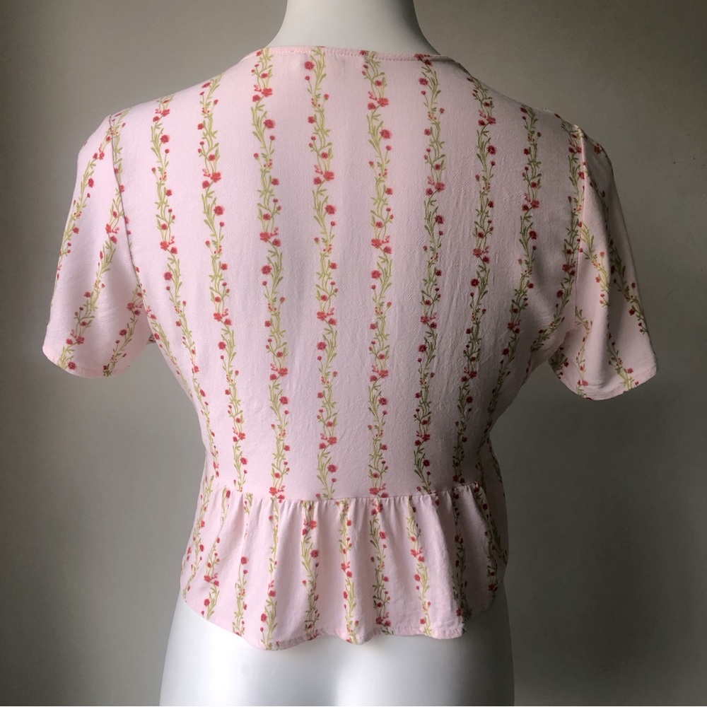 L.A. Hearts Tie Front Floral Woven Top, Pink S - Picture 6 of 7